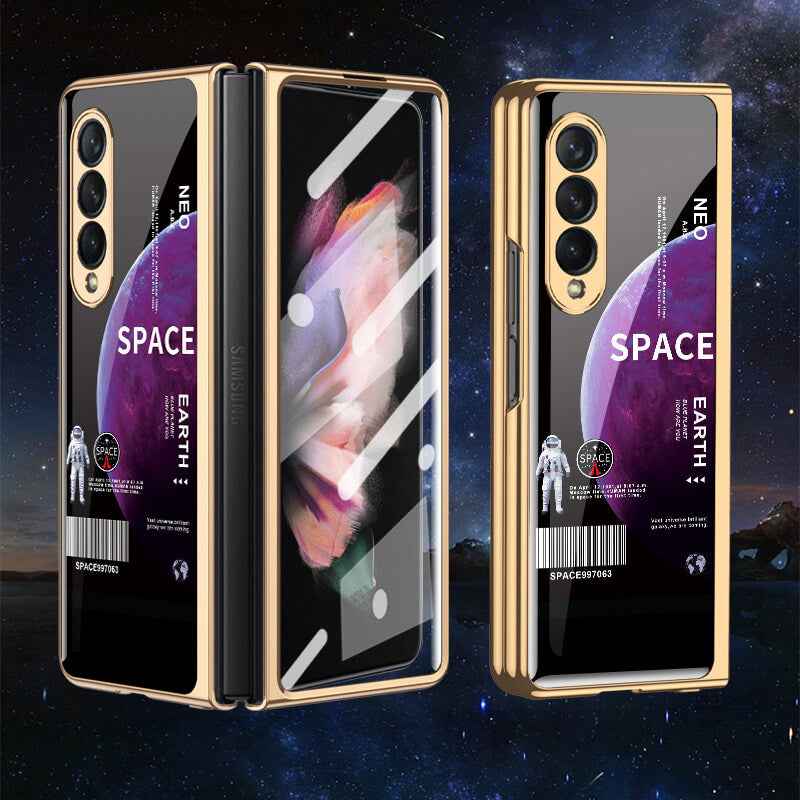 Space Gold Plating Frame Case with 9H Tempered Glass For Samsung Galaxy Z Fold4/Fold3 5G