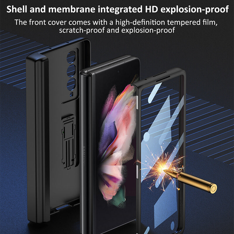 Magnetic Leather Frame Stand All-included Screen Glass Film Case With Hidden S Pen Slot For Samsung Galaxy Z Fold 4 5G - GiftJupiter