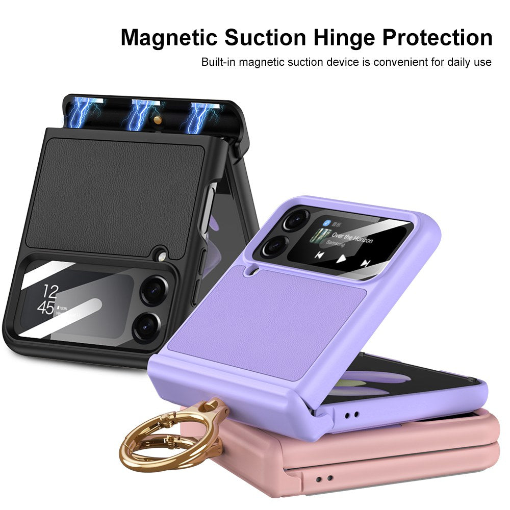 Magnetic Leather Hinge Ring Bracket Case For Samsung Galaxy Z Flip4 5G - GiftJupiter