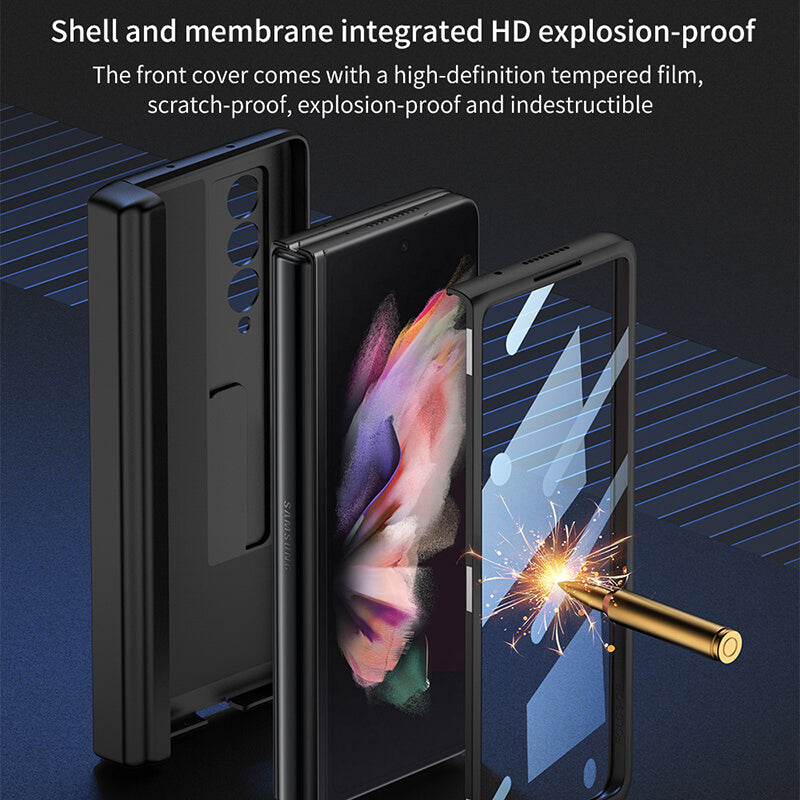 Magnetic Frame Stand All-included Screen Glass Film Case With Hidden S Pen Slot For Samsung Galaxy Z Fold3 Fold4 5G