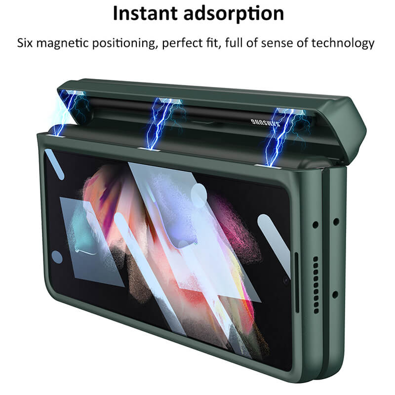 Magnetic Leather Frame Stand All-included Screen Glass Film Case With Hidden S Pen Slot For Samsung Galaxy Z Fold 4 5G - GiftJupiter