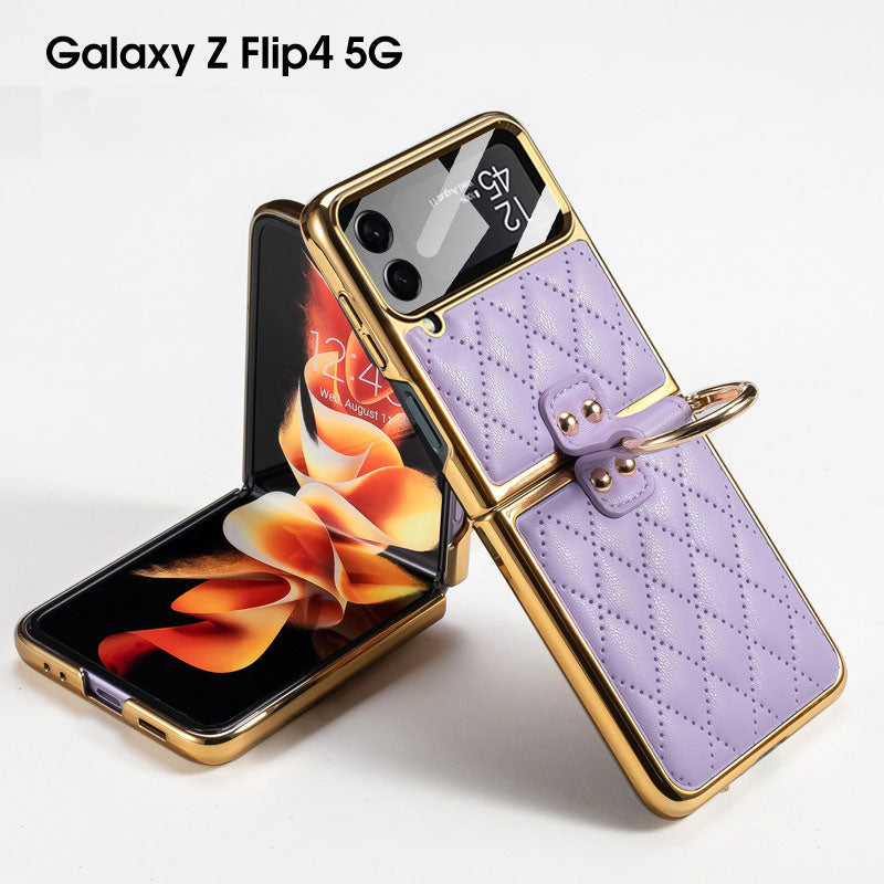 Luxury Leather Electroplating Diamond Protective Cover For Samsung Galaxy Z Flip4 Flip3 5G