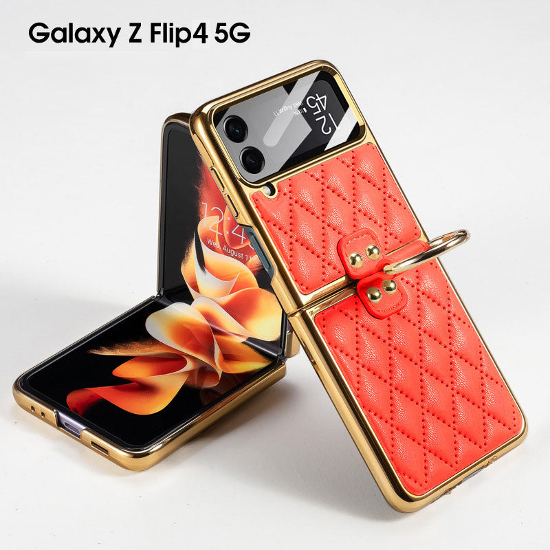 Luxury Leather Electroplating Diamond Protective Cover For Samsung Galaxy Z Flip4 Flip3 5G