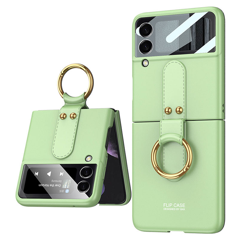 Original Back Screen Glass Matte Hard Cover With Finger-Ring For Samsung Z Flip4 Flip3 5G