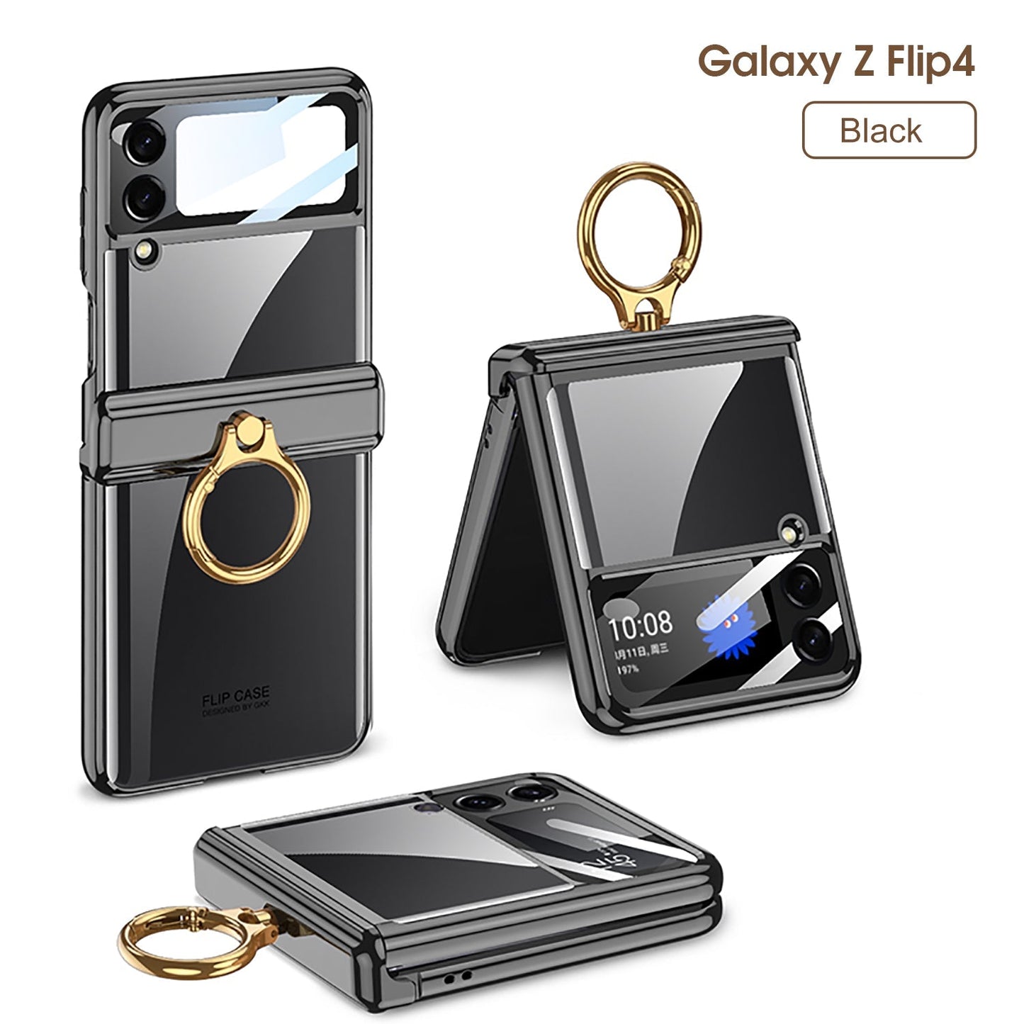 Magnetic Transparent All-inclusive Hinge Ring Holder Case For Samsung Galaxy Z Flip4 5G - GiftJupiter