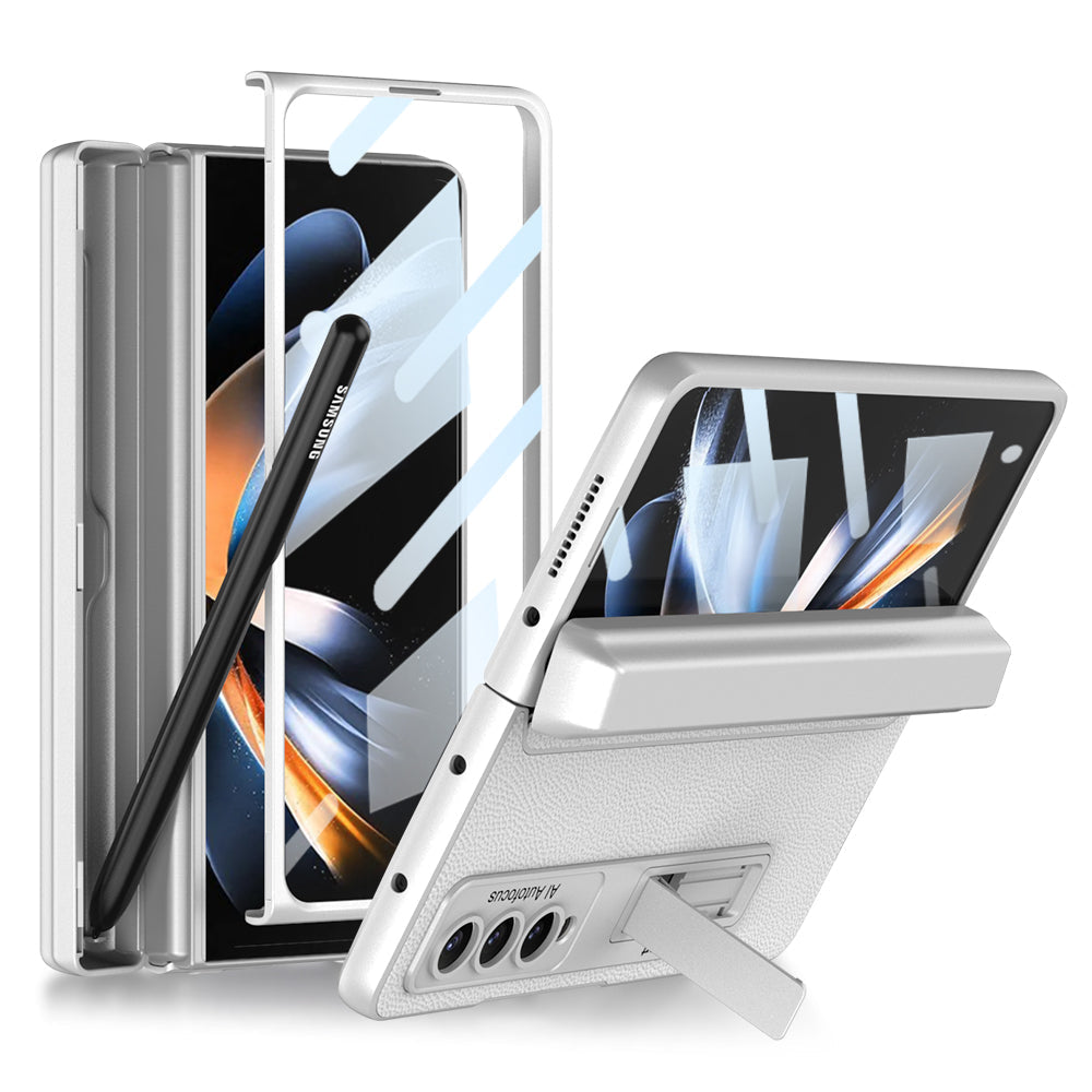 Magnetic Leather Frame Stand All-included Screen Glass Film Case With Hidden S Pen Slot For Samsung Galaxy Z Fold 4 5G - GiftJupiter