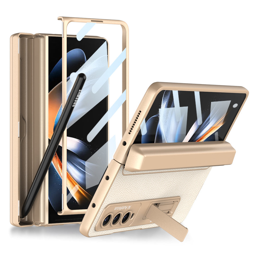 Magnetic Leather Frame Stand All-included Screen Glass Film Case With Hidden S Pen Slot For Samsung Galaxy Z Fold 4 5G - GiftJupiter