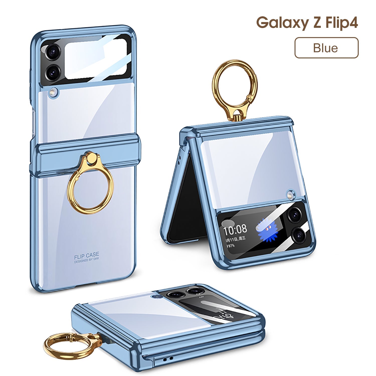 Magnetic Transparent All-inclusive Hinge Ring Holder Case For Samsung Galaxy Z Flip4 5G - GiftJupiter