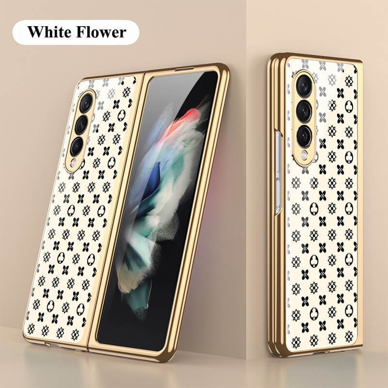 Flower Gold Plating Frame Case with 9H Tempered Glass For Samsung Galaxy Z Fold4/Fold3 5G