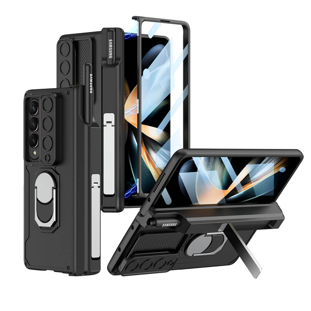 Magnetic Armor Slide Lens protector S Pen Slot Ring Holder Case with Glass Film For Galaxy Z Fold4