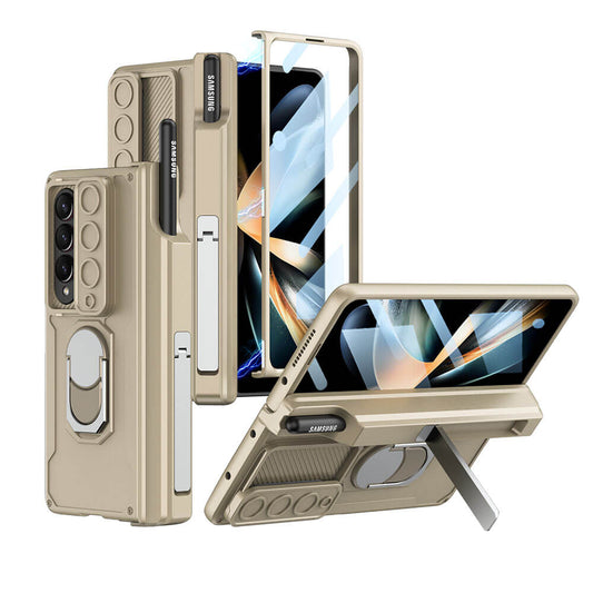 Magnetic Armor Slide Lens protector S Pen Slot Ring Holder Case with Glass Film For Galaxy Z Fold4