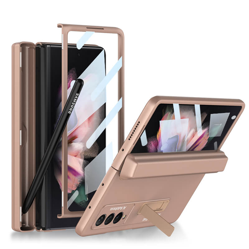 Magnetic Frame Stand All-included Screen Glass Film Case With Hidden S Pen Slot For Samsung Galaxy Z Fold3 Fold4 5G