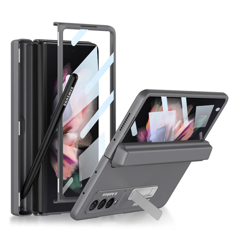 Magnetic Frame Stand All-included Screen Glass Film Case With Hidden S Pen Slot For Samsung Galaxy Z Fold3 Fold4 5G