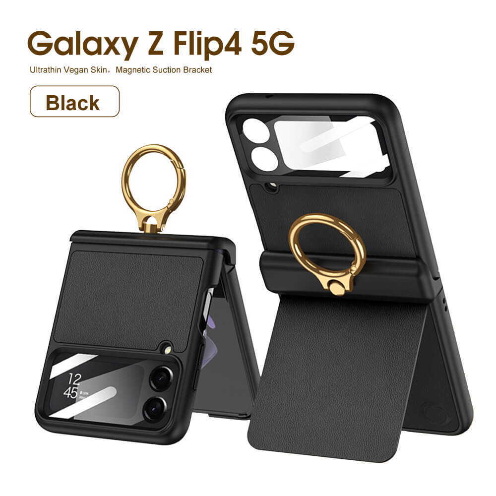 Magnetic Leather Hinge Ring Bracket Case For Samsung Galaxy Z Flip4 5G - GiftJupiter