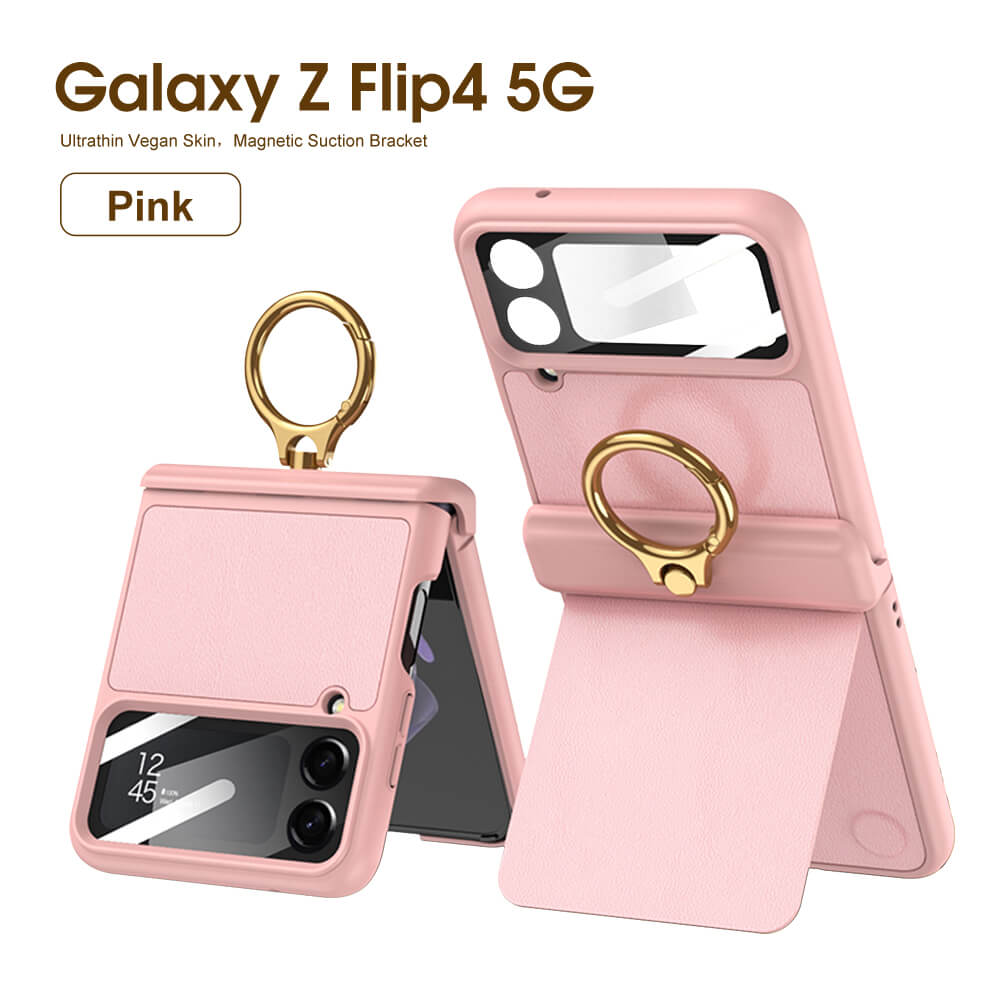 Magnetic Leather Hinge Ring Bracket Case For Samsung Galaxy Z Flip4 5G - GiftJupiter