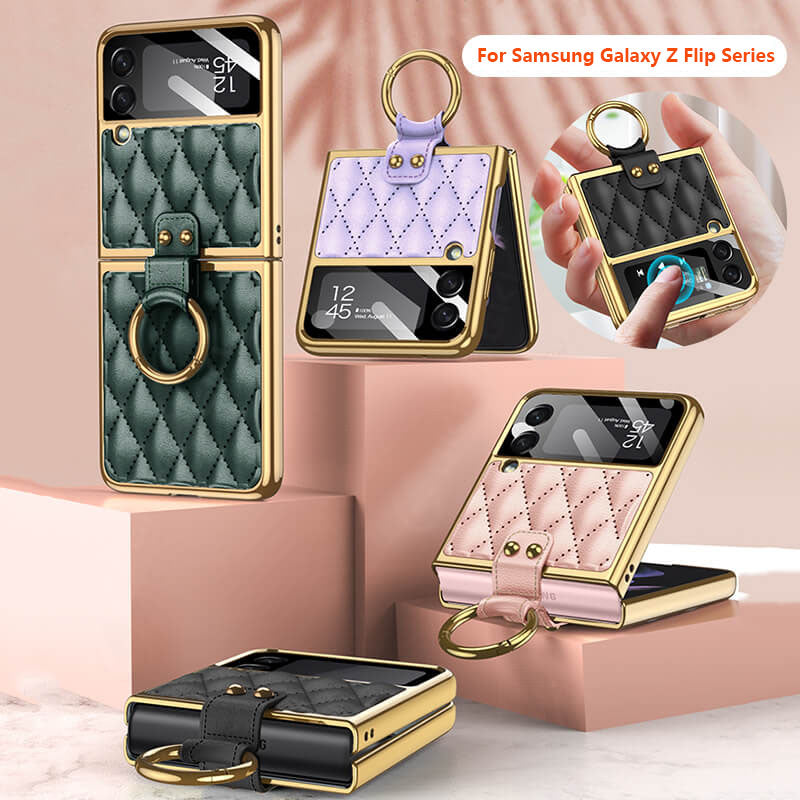 Luxury Leather Electroplating Diamond Protective Cover For Samsung Galaxy Z Flip4 Flip3 5G